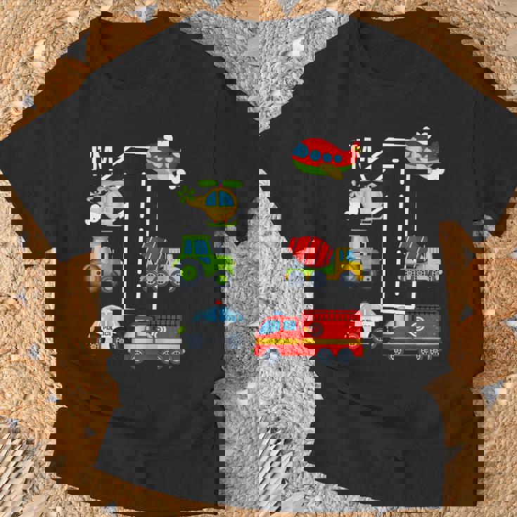 Soy 1 Cumpleaños Niño 1St Bday Coche Camión De Bomberos Avión Tractor Camiseta unisex Regalos para ancianos