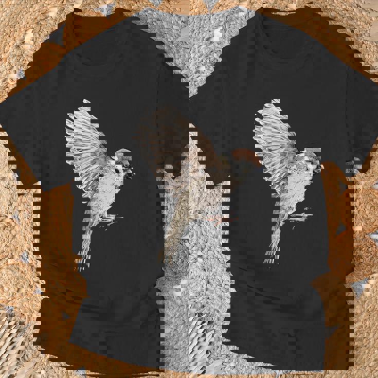 Sparrow-Spring-スズメ-春-自由-鳥-動物 Tシャツ 高齢者への贈り物