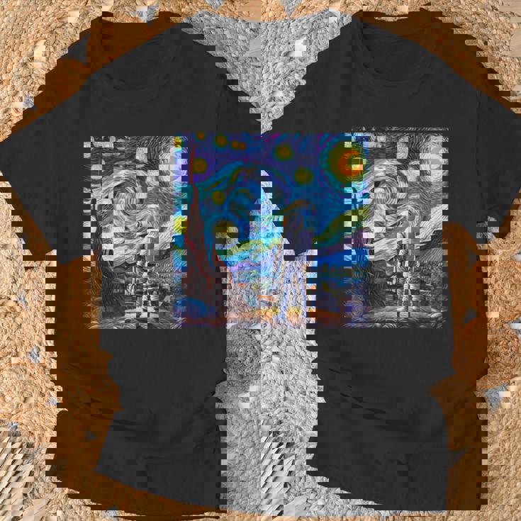 Starry Night Renditionincentan Gogh Astronaut Tシャツ 高齢者への贈り物