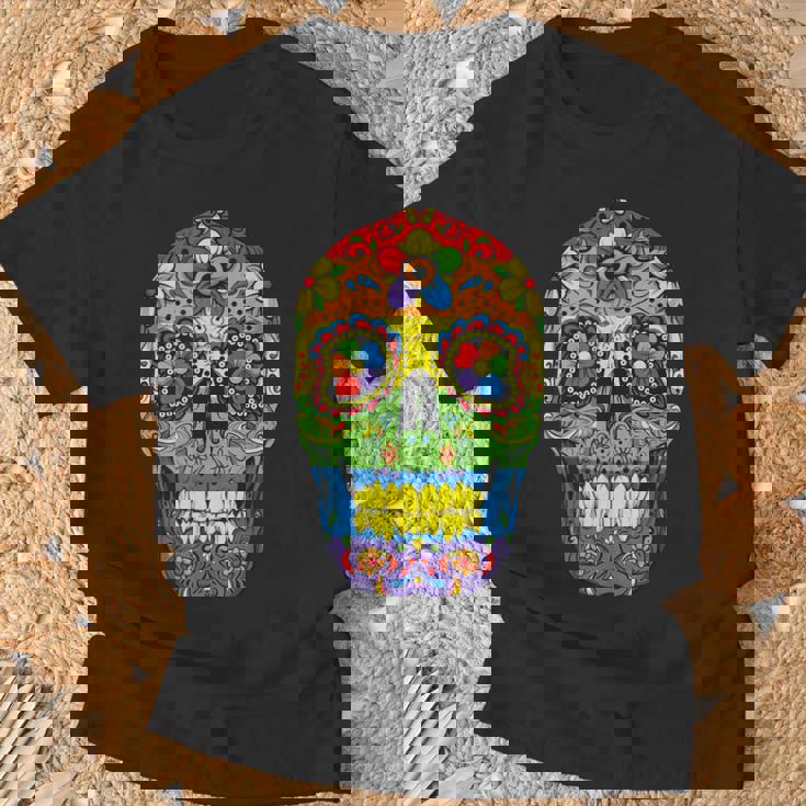 Sugarkull Lgbt Gay Pride Rainbow Flag Day Of The Dead Tシャツ 高齢者への贈り物
