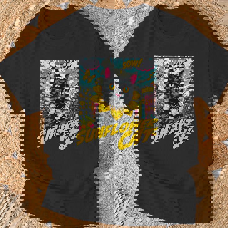 Sunflower Cat 黒猫 ひまわり 向日葵 アメコミ ネタアイテム Tシャツ 高齢者への贈り物