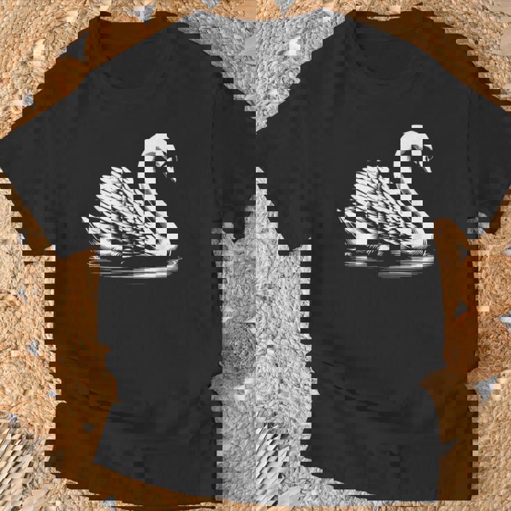 Swan Dad Mom Lover モノクロ 白鳥 Tシャツ 高齢者への贈り物