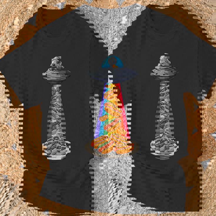 Ufo 誘拐ホットドッグ ムーンデー エイリアン 空飛ぶ円盤 ソーセージ Tシャツ 高齢者への贈り物