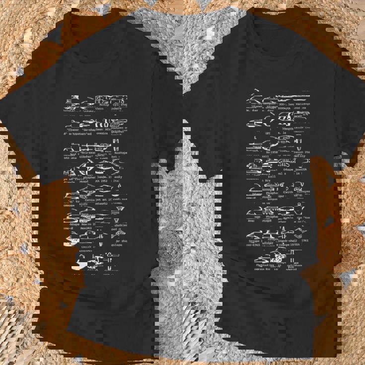 Ufo型空飛ぶ円盤船識別チャート Tシャツ 高齢者への贈り物