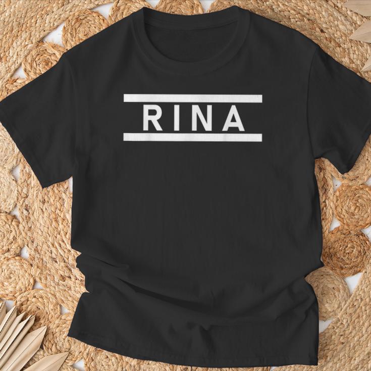 「Rina」ヘボン式「りな」「リナ」下の名前 ローマ字 名入れ 名乗り ラテン文字 綴り Tシャツ 高齢者への贈り物