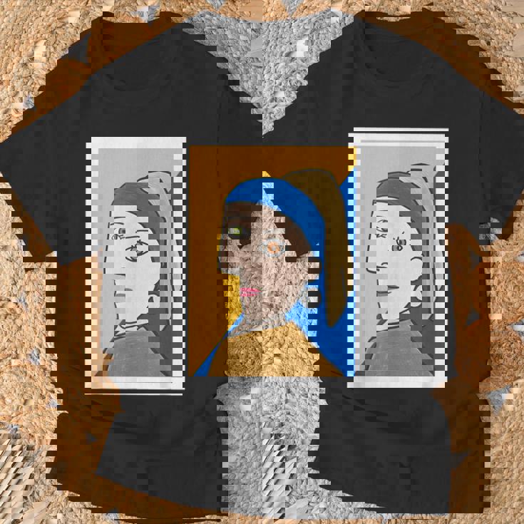 【ピカソ風】真珠の耳飾りの少女／フェルメール（パロディ）【世界の名画】面白い 美術館アート Tシャツ 高齢者への贈り物