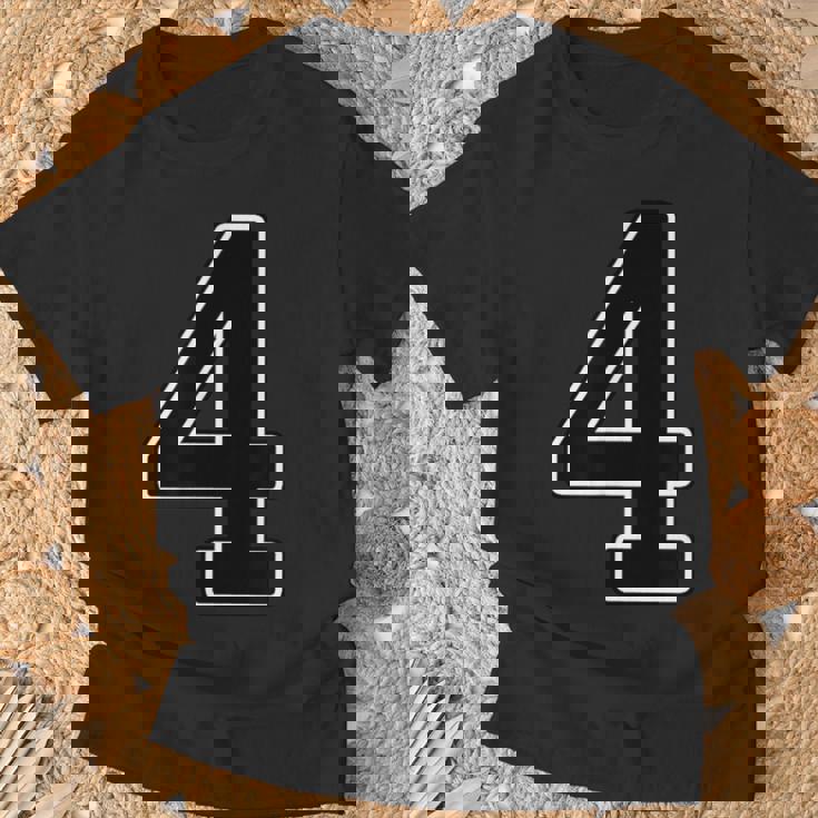 【両面プリント・表裏】4 数字 背番号・胸 ユニフォーム ナンバー【ブラック／黒の文字】スポーツ 部活 チーム 野球 Tシャツ 高齢者への贈り物