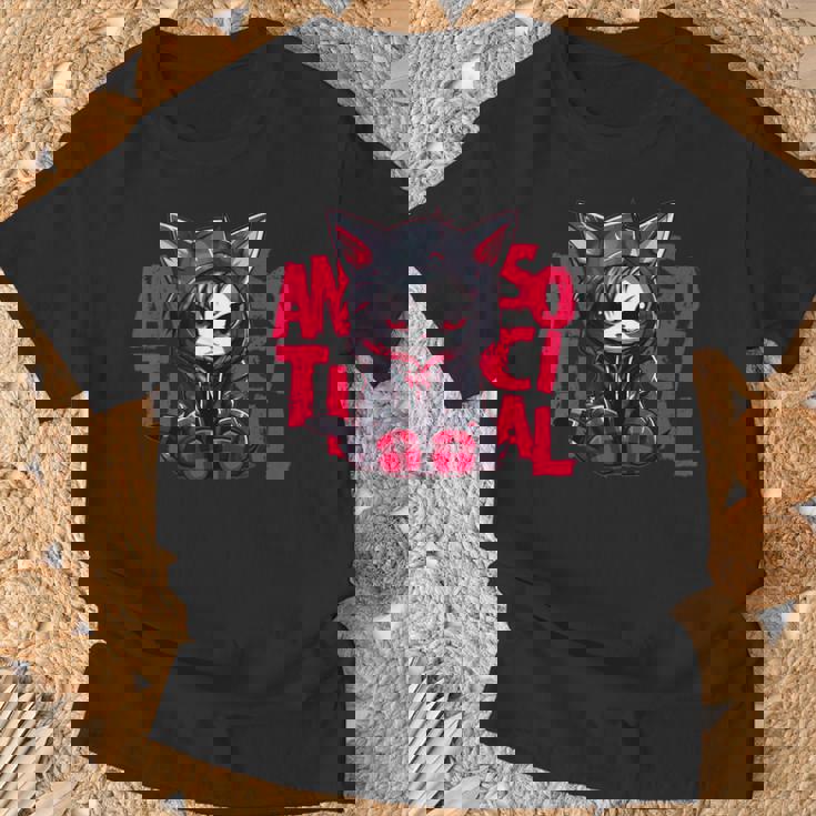 かわいい アニメ ゴシック 猫 ちび反社会的 メンヘラ グランジ Tシャツ 高齢者への贈り物