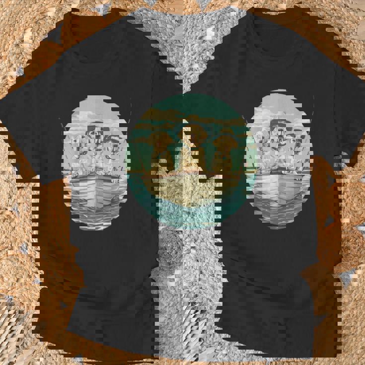 かわいい イエロー ラブラドールレトリバー 犬 釣り ボート 湖 犬 Tシャツ 高齢者への贈り物