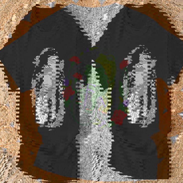 かわいい カエル 自転車 花 カワイイ 美的 気まぐれなロマンチック Tシャツ 高齢者への贈り物