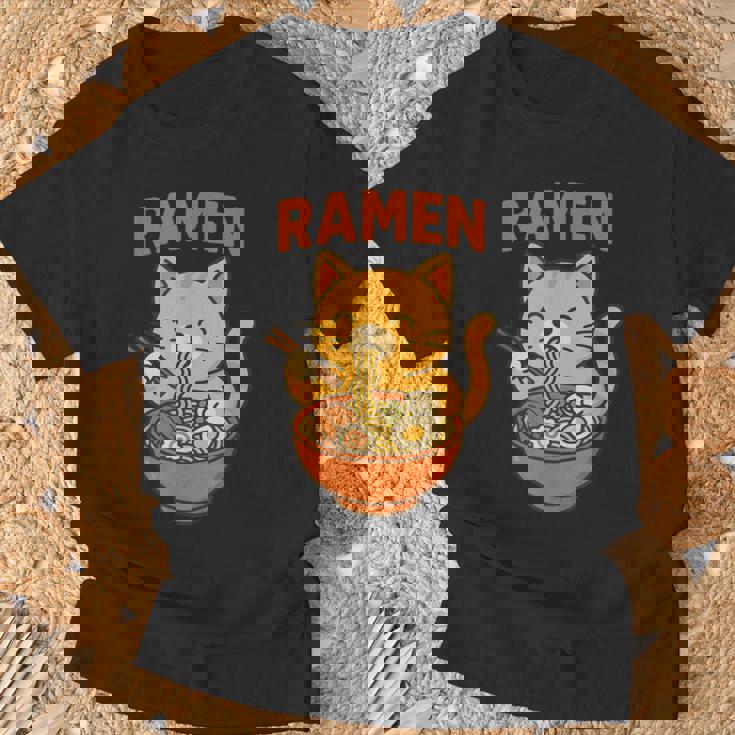 かわいい ラーメン 猫 和麺 Tシャツ 高齢者への贈り物