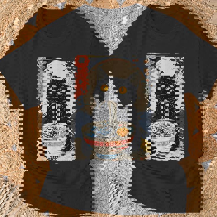 かわいい 猫 食べる ラーメン 麺 面白い アニメ Tシャツ 高齢者への贈り物