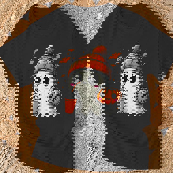 かわいいおばけを飲むかぼちゃスパイス ゴーストハロウィンコスチューム Tシャツ 高齢者への贈り物