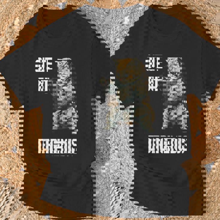 かわいいけど危険な空手 面白い テコンドー 猫 格闘技 Tシャツ 高齢者への贈り物