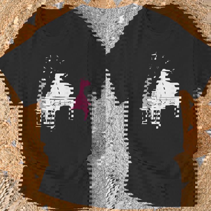 かわいいアルパカ弾き ピアノ音符記号 ミュージシャンアート Tシャツ 高齢者への贈り物