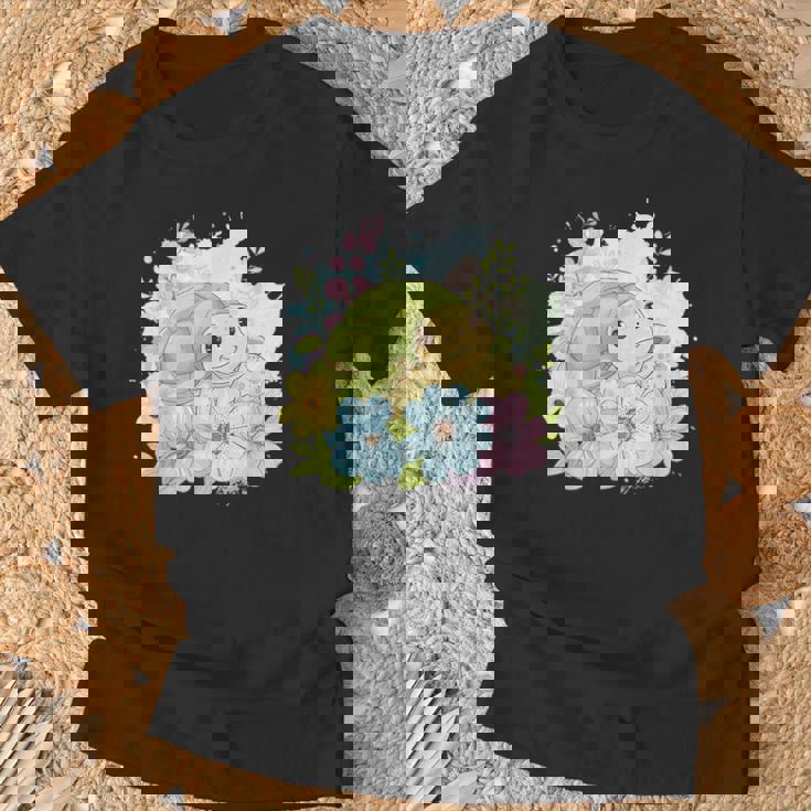 かわいいカメの花 I キッズ 亀 Tシャツ 高齢者への贈り物