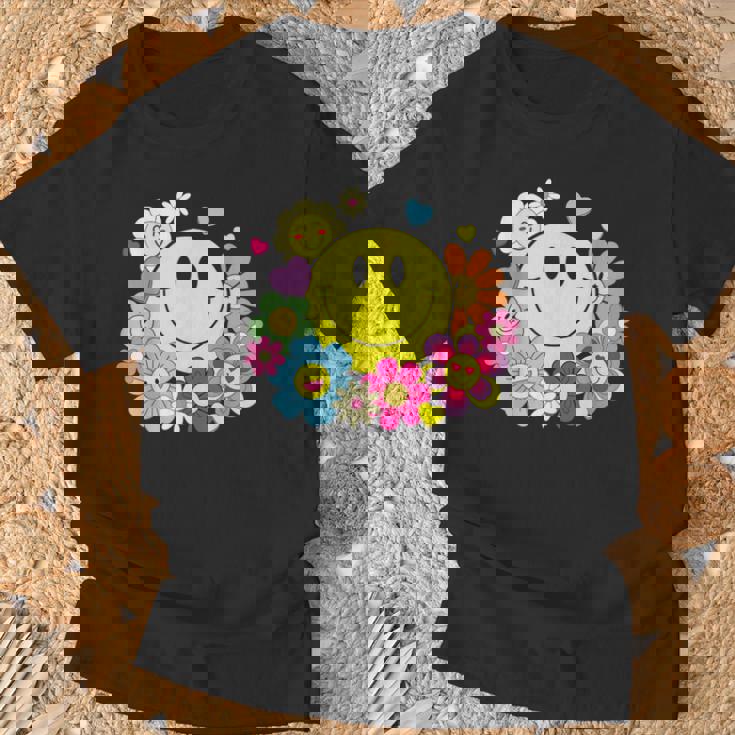 かわいいスマイルフェイス 花 ハッピーフェイス 花 ハート キッズ ガールズ Tシャツ 高齢者への贈り物