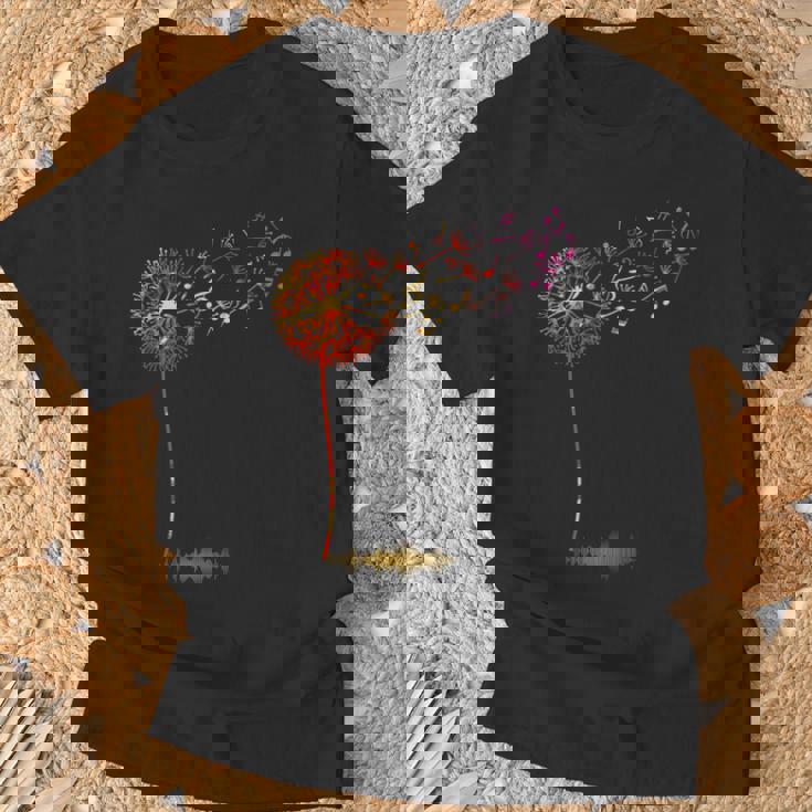 かわいいタンポポ 音符付き 花 男女兼用 音楽 Tシャツ 高齢者への贈り物