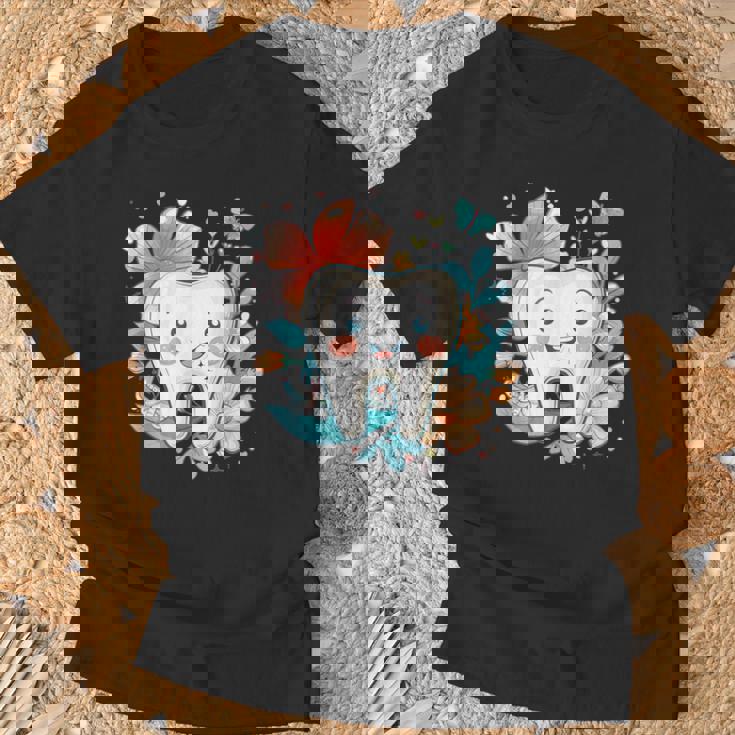 かわいい歯と花iキッズ歯 Tシャツ 高齢者への贈り物