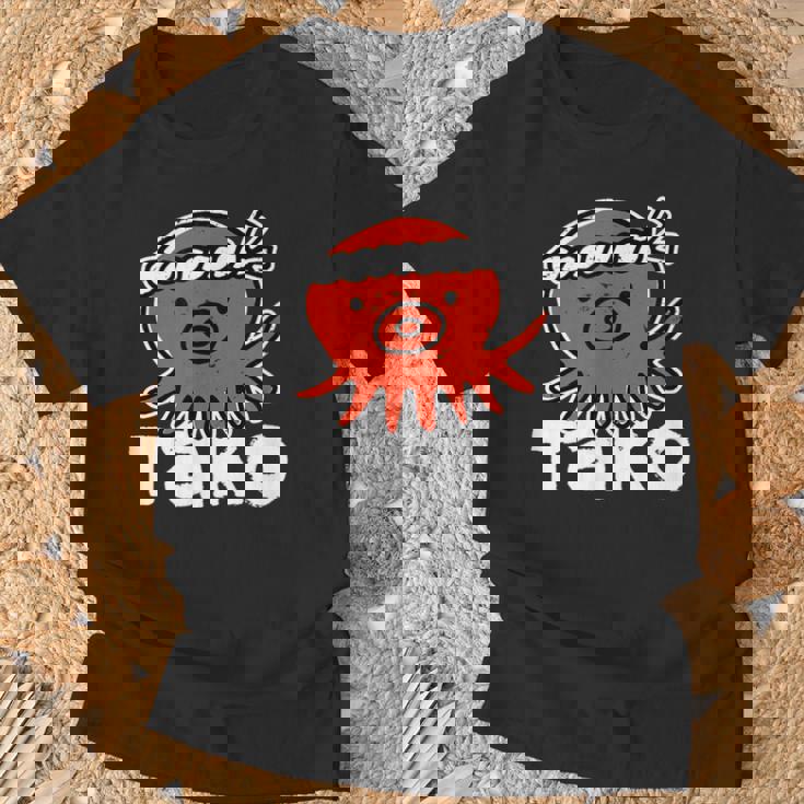 たこ たこ焼き 蛸 Tako タコ イラスト おもしろ かわいい 簡単 かっこいい 剥がれ風 デザイン Tシャツ 高齢者への贈り物