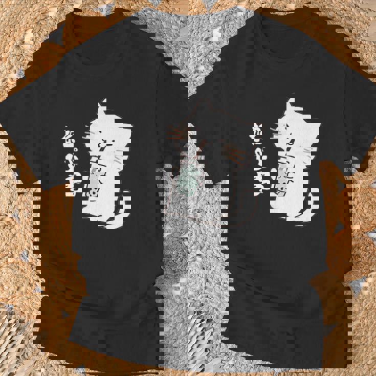 たぴ男ネコ – タピオカを飲む猫キャラデザインキッズから大人まで Tシャツ 高齢者への贈り物