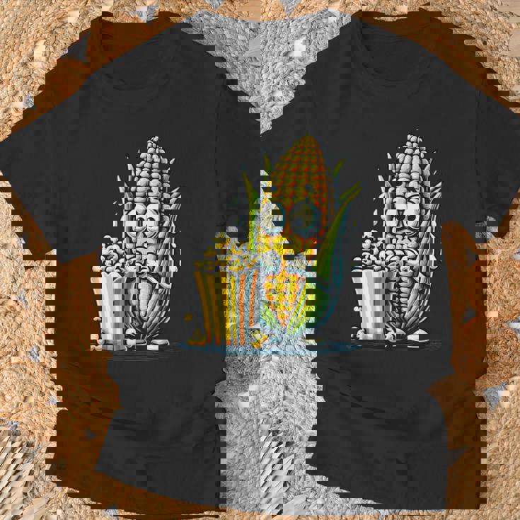 とうもろこしとポップコーンのキャラクター Tシャツ 高齢者への贈り物