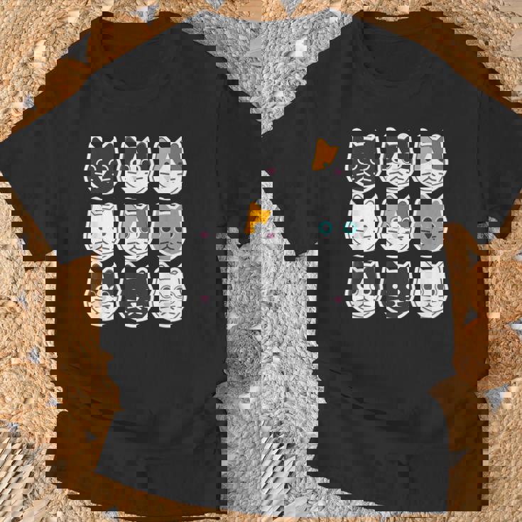 ねこ 9《ふぇいす》猫《黒・白・ハチワレ・三毛・ロシアン》【どうぶつフレンズ】顔 ゆるくて かわいい 動物 イラスト Tシャツ 高齢者への贈り物