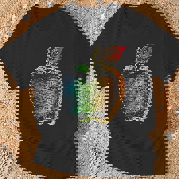 りんご フルーツ ドローイング アート カラフル モチーフ アップル Tシャツ 高齢者への贈り物
