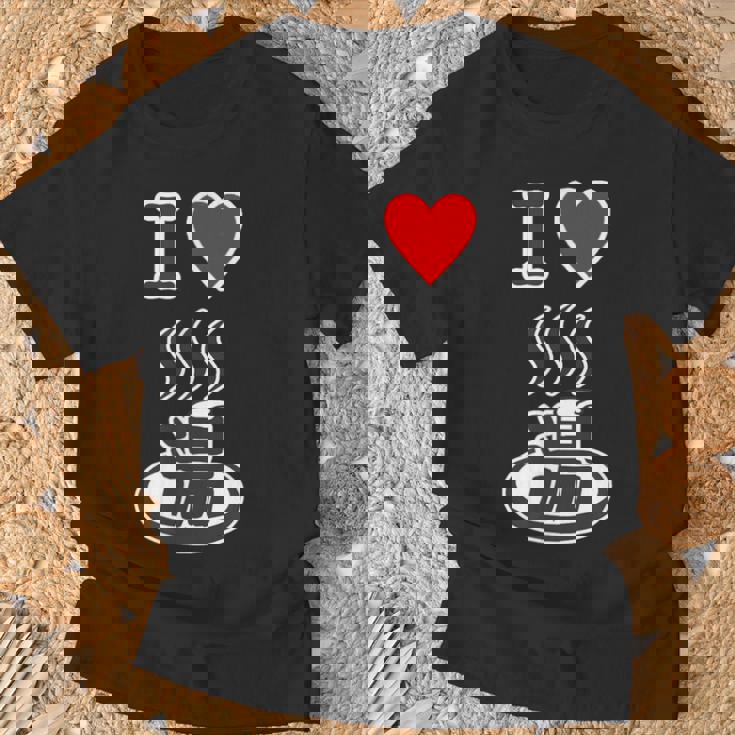 アイラブ・湯 イラスト【温泉】お風呂 マーク 銭湯 記号 ハート お土産 旅行 メッセージ・面白い デザイン Tシャツ 高齢者への贈り物