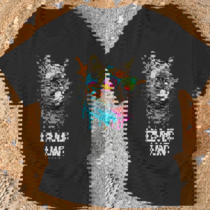 アイ・ドゥー・ホワット・アイ・ワント キャット・ウィズ・サングラス Tシャツ 高齢者への贈り物