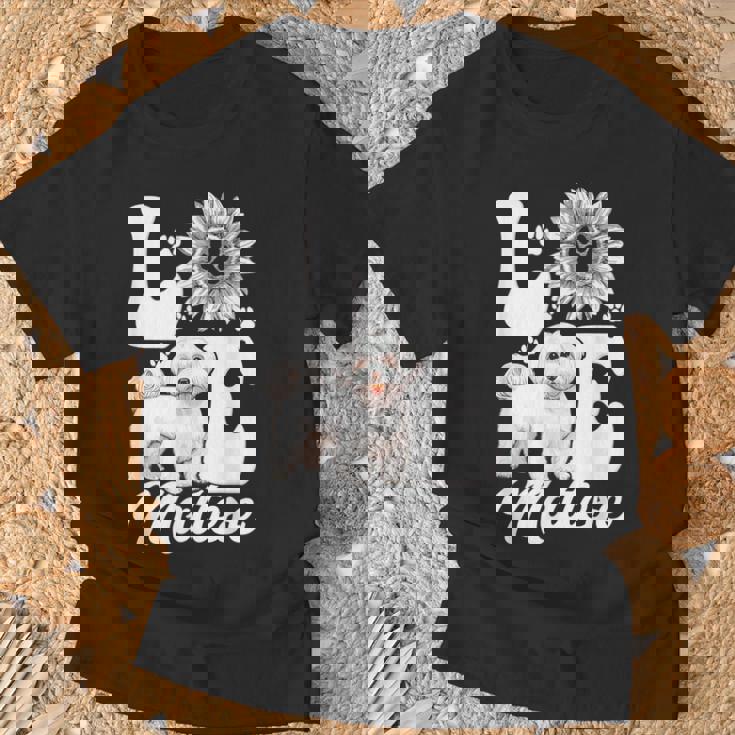 アイ・ラブ・マルチーズ・ドッグ・オーナー・ファニー・ポー・プリント・サンフラワー・ラバー Tシャツ 高齢者への贈り物