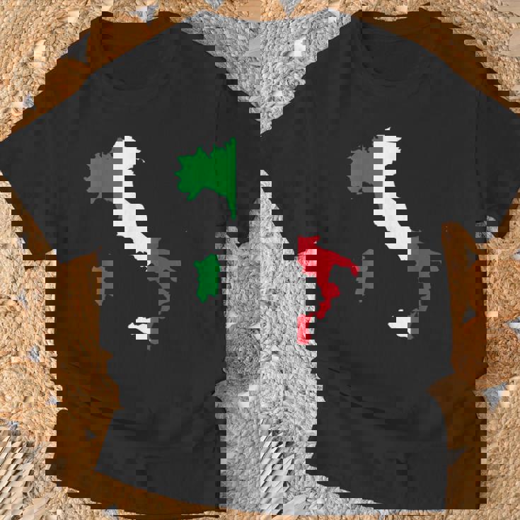 アウトライン イタリア 赤 白 緑 ストライプ 地図 Tシャツ 高齢者への贈り物
