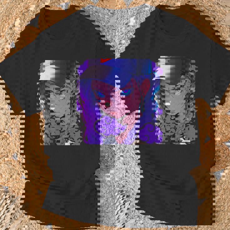 アニバエオタク美少女アニメ少女 紫髪ミステリアス Tシャツ 高齢者への贈り物