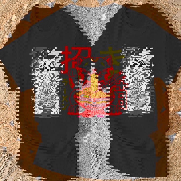 アニメ ラーメン 猫 レトロ 和麺 美的 カワイイ Tシャツ 高齢者への贈り物