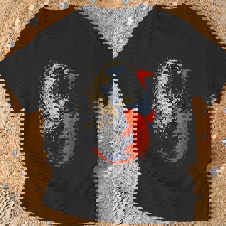 アニメ 日本の鯉 魚 陰陽 アート Tシャツ 高齢者への贈り物