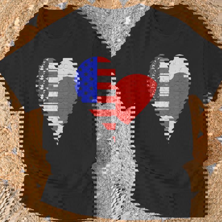 アメリカ日本国旗ハート Tシャツ 高齢者への贈り物
