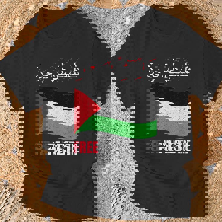 アラビア語でパレスチナ国旗 パレスチナ人とパレスチナ人向け Tシャツ 高齢者への贈り物