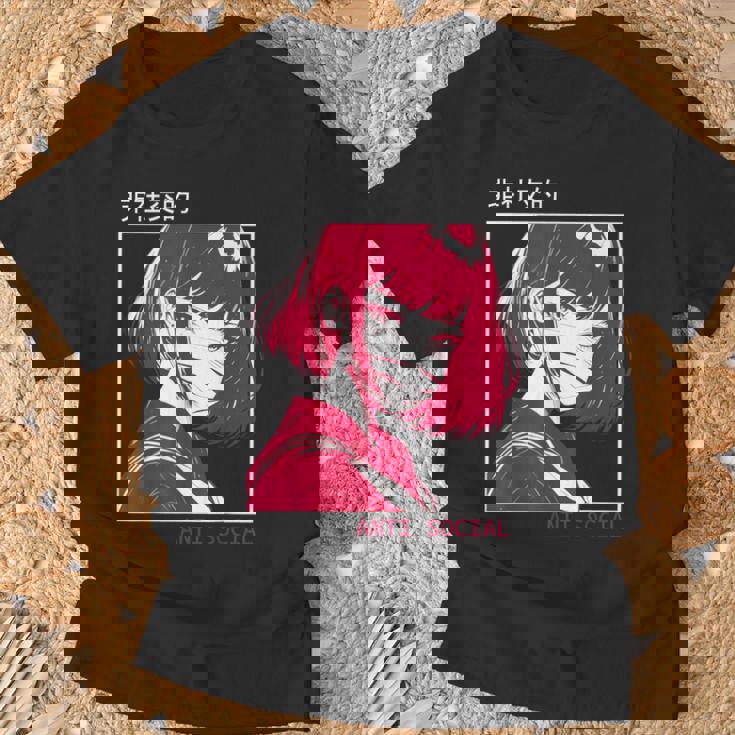 アンチソーシャル アニメ 女の子 マスク付き 漢字テキストaporwave Tシャツ 高齢者への贈り物