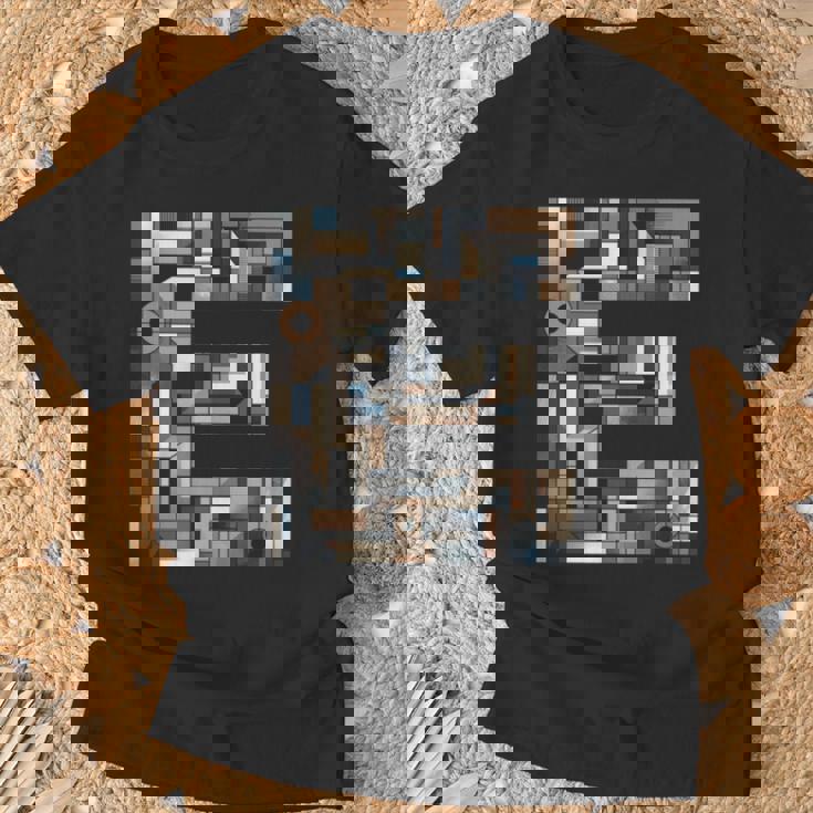 イニシャル 名前 文字 E アルファベット キュービズム アートスタイル 長袖tシャツ Tシャツ 高齢者への贈り物