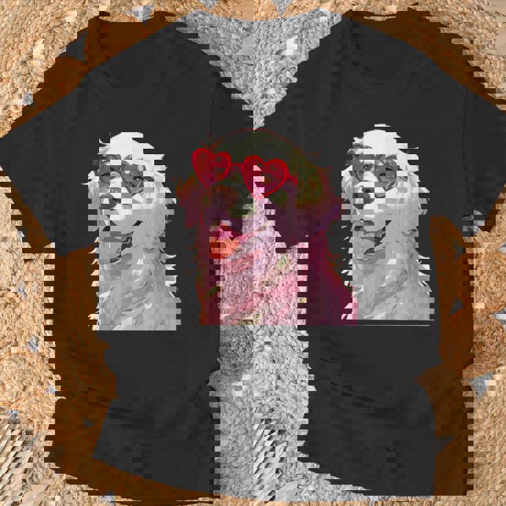 イングリッシュクリーム ゴールデンレトリバー ママギフト ハート メガネ ラブ Tシャツ 高齢者への贈り物