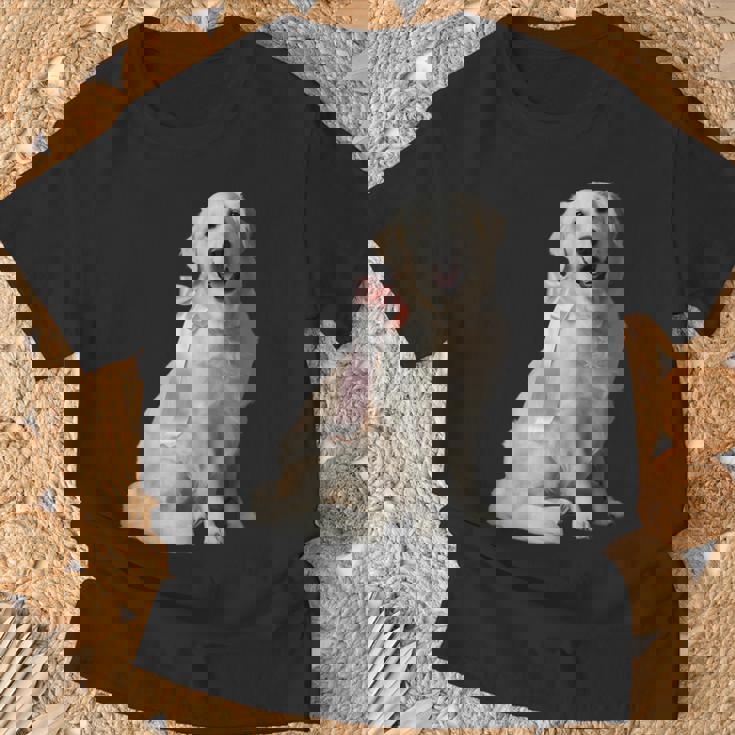 イングリッシュクリーム ゴールデンレトリバー 子犬 ピンク リボン クリーン ガール Tシャツ 高齢者への贈り物