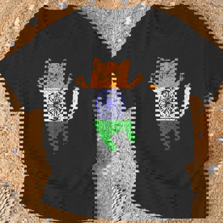 インド国旗 インド猫 Tシャツ 高齢者への贈り物