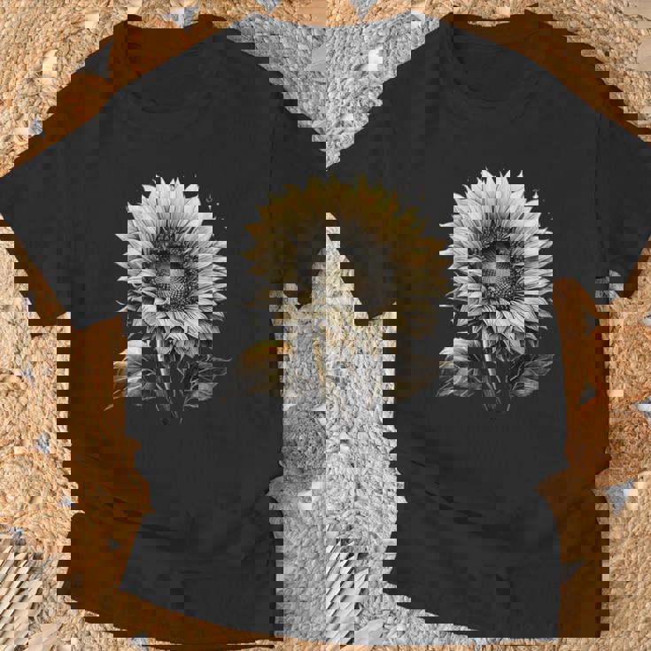 エレガントなビンテージひまわり植物芸術 Tシャツ 高齢者への贈り物