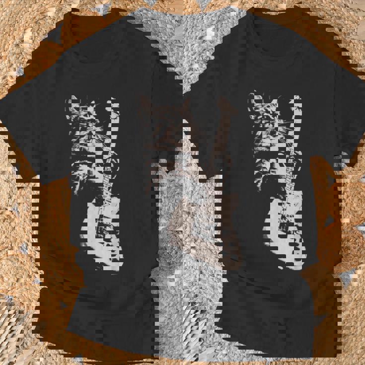 エレキギターを弾く猫 面白い猫ロッカー ロックショーで Tシャツ 高齢者への贈り物