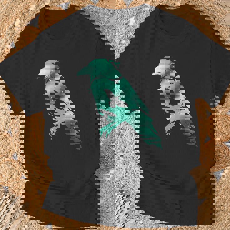 オーディンブラックカラスギフトバイキングレイヴンシルエット Tシャツ 高齢者への贈り物