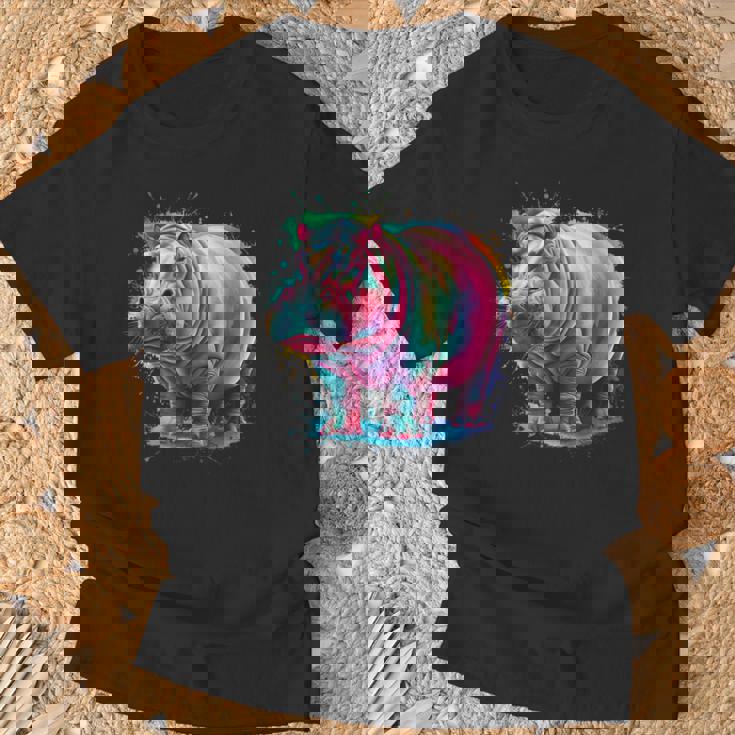 カバ 男性 女性 カラフル 水彩 カバ Tシャツ 高齢者への贈り物