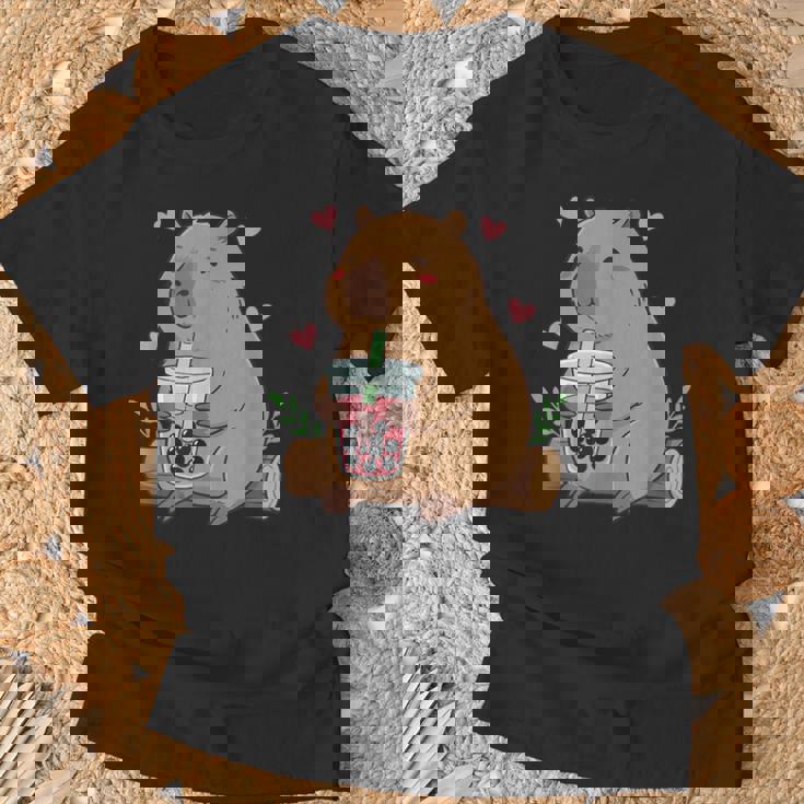 カピバラ ボバ バブルティー キッズ ガールズ キッズ カワイイ カピバラ Tシャツ 高齢者への贈り物