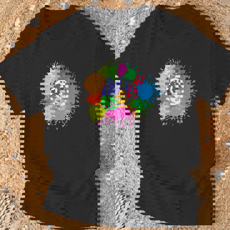 カラフル スプラッター ペイント 水彩 スマイル フェイス ユニセックス Tシャツ 高齢者への贈り物