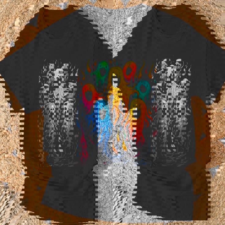 カラフル ハロウィン 幽霊 面白いグラフィックtシャツ Tシャツ 高齢者への贈り物