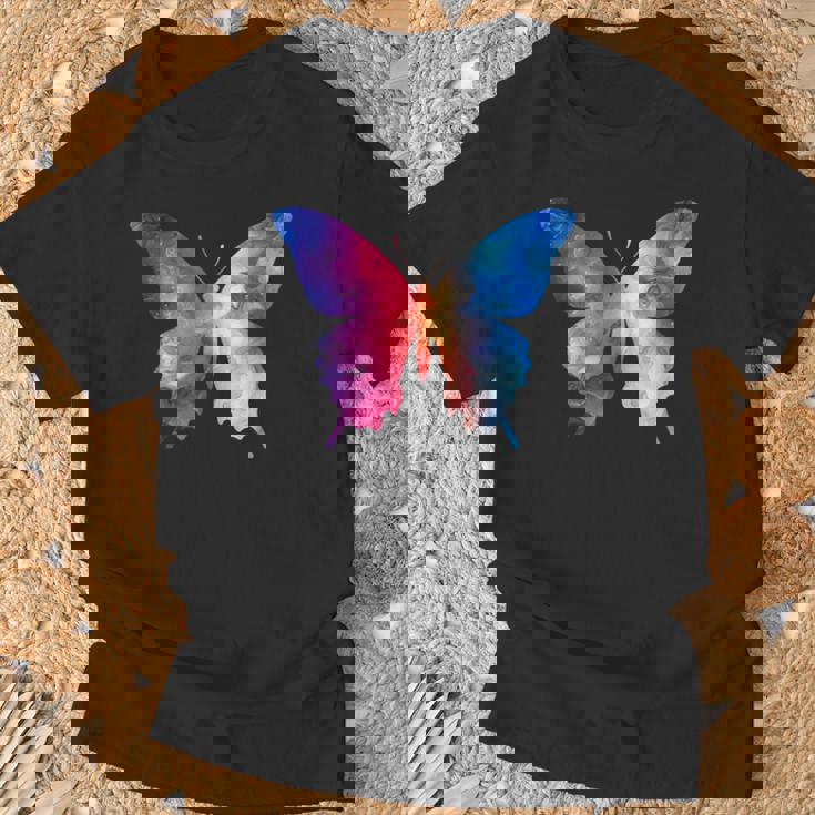 カラフルなシルエット抽象的な水彩蝶 Tシャツ 高齢者への贈り物